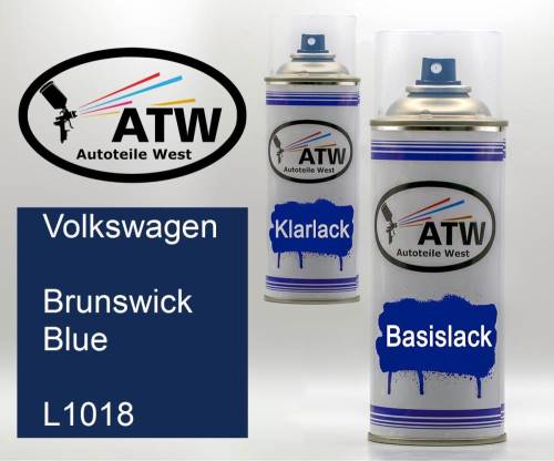 Volkswagen, Brunswick Blue, L1018: 400ml Sprühdose + 400ml Klarlack - Set, von ATW Autoteile West.